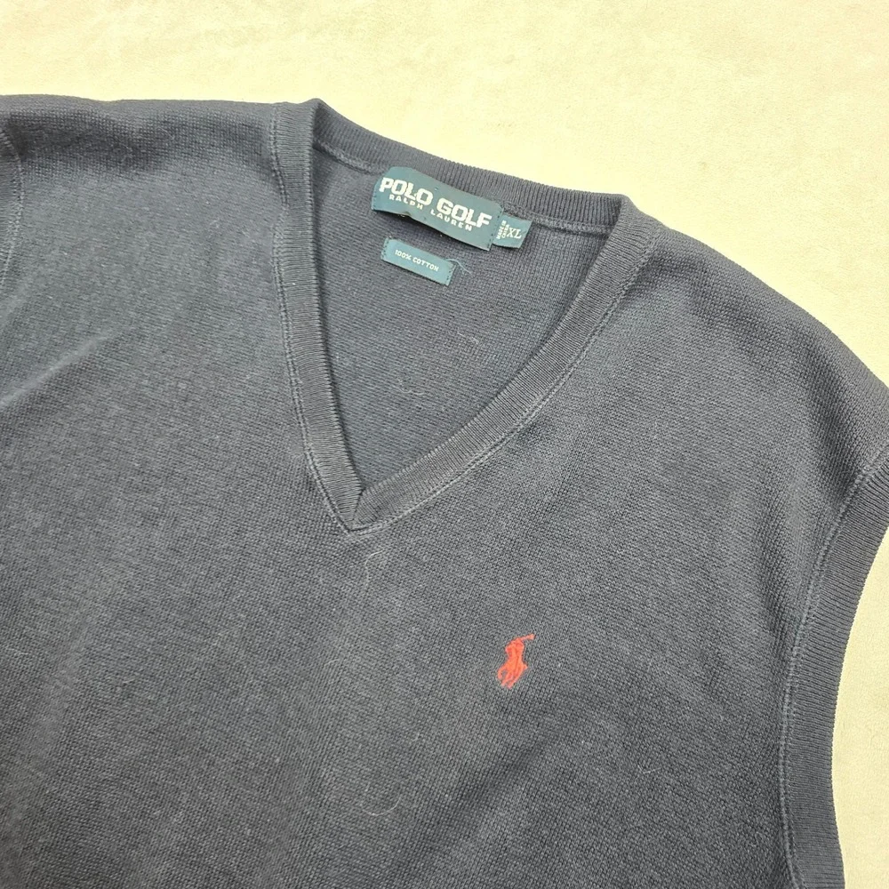 Polo Golf Ralph Lauren Sweater‎ Vest Mens XL Navy Blue 100% Cotton V Neck